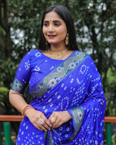 Trendy Bandhej Blue Color Soft Silk Saree